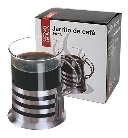 Jarro Pocillo Cafe 200ml Base De Acero Vidrio Capucchino