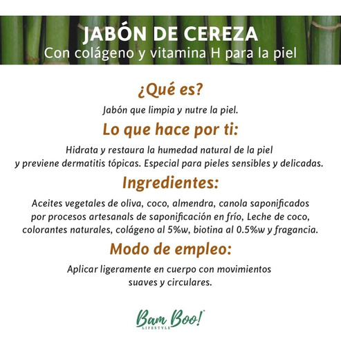 Imagen 3 de 9 de Jabón Cereza Con Colágeno 100 Gr Bam Boo! Lifestyle