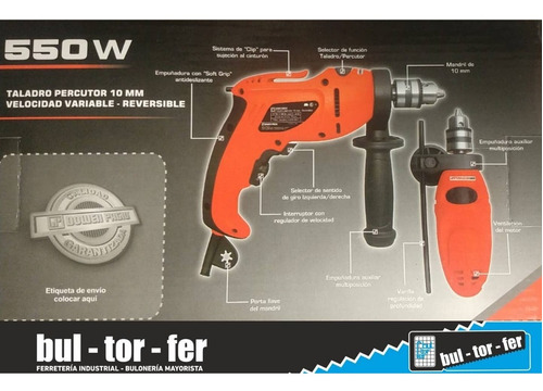 Imagen 3 de 6 de Taladro Percutor Dowen Pagio 10mm Veloc Variable 550w