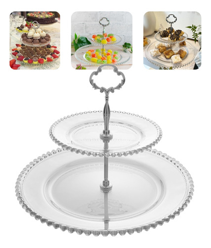Porta Doces 2 Andares De Cristal Bolinhas Pearl Transp Wolff