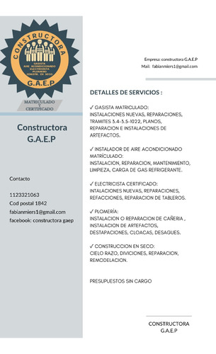 Gasista-plomero-elctricista-aire Acondicionado-const.en Seco