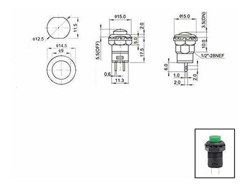 20 Interruptor Momentaneo Spst Sin Boton Verde Ac 250v 2