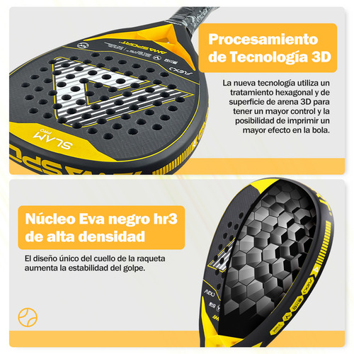 Pala De Padel Amasport 100% Carbono 355g Color Amarillo