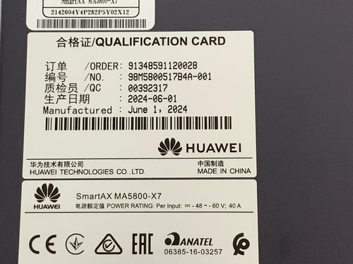 Olt Huawei 6u 19 Ma5800 X7 10g 2*pila 2*mplb 1*ciua S/placa