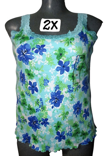 Blusa Azul Estampada Flores Sin Manga Talla 2x (38/40) Basic