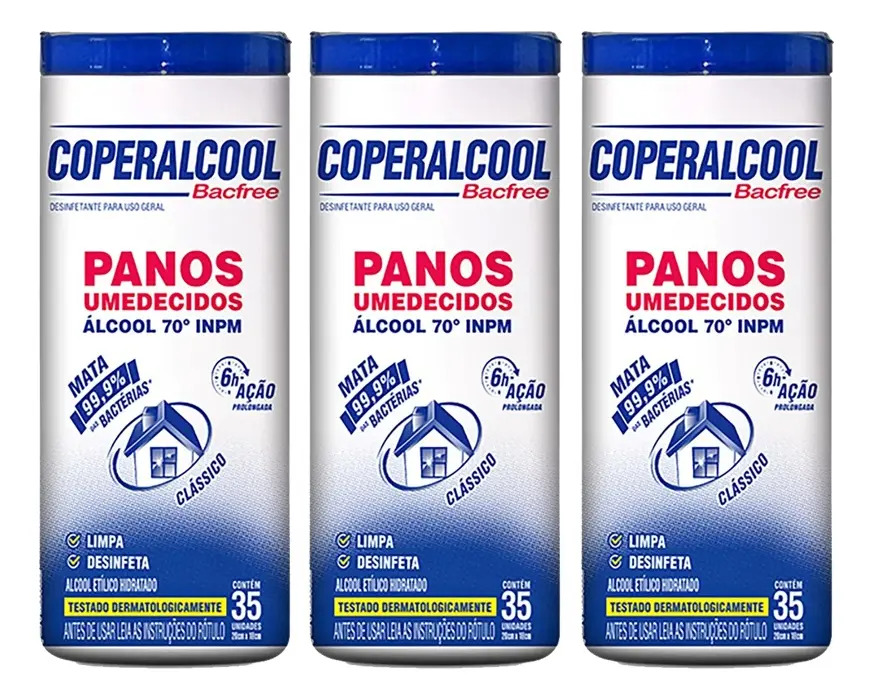 Panos Umedecidos Bacfree Álcool 70 Inpm Kit 3