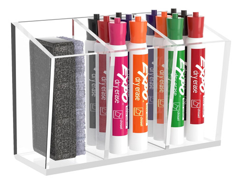 Acrylic  Ic Dry Erase Marker Holder, 3 Compartimentos W...