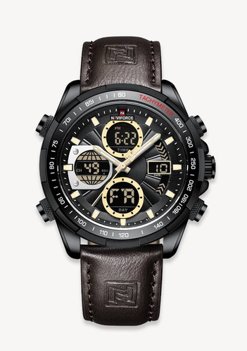 Relógio de pulso Naviforce NF9197L com corria de couro cor marrom - fondo preto