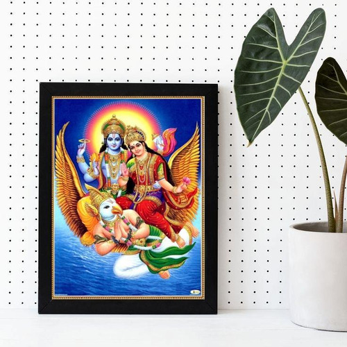 Quadro Decorativo Vishnu E Lakshmi 33x24cm - Madeira Branca