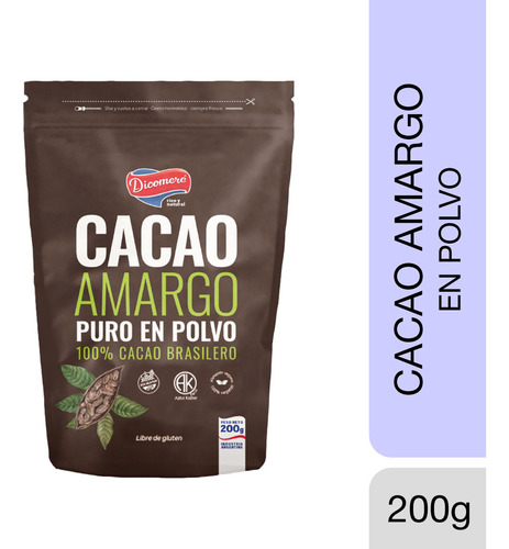 Cacao Amargo Puro En Polvo 200gr Sin Gluten- Dicomere
