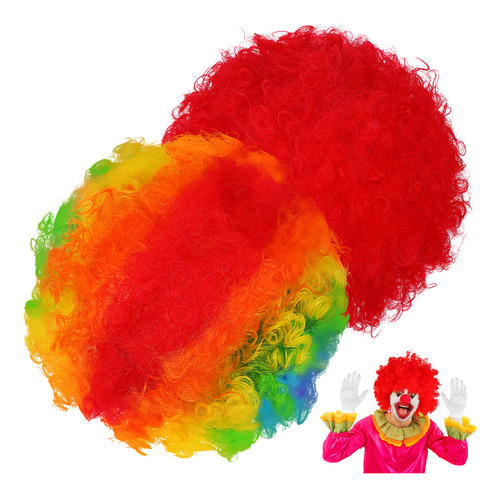 Peluca De Payaso Crazy Wig, Rojo Arcoíris, Color Retro, 2 Un