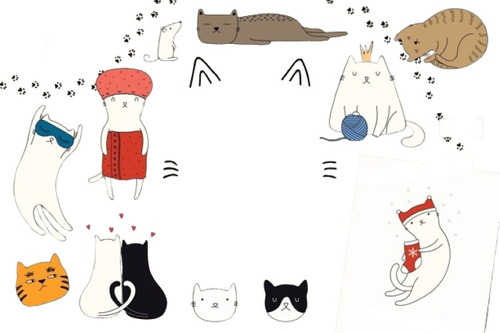 Kit Imágenes Digitales Gatos Cute Cat Doodles