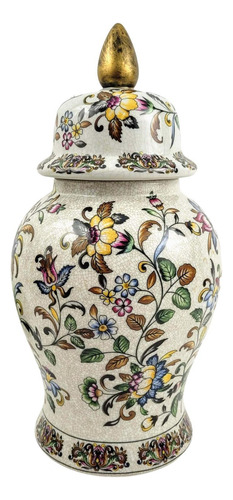 Pote Potiche Bege Color 37x18cm Porcelana Floral