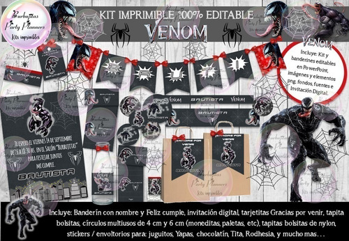 Kit Imprimible Candy Bar Venom Hombre Araña Editable