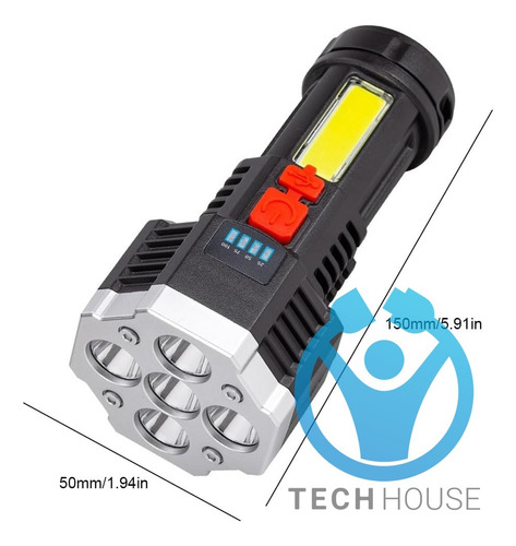 Linterna Led Recargable 5 Led Combo Con Linterna Minero Usb