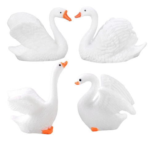 4x Mini Figuras De Cisnes, Adorno De Mesa Pequeño De Resina