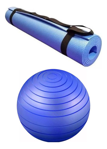 Bola Inflável 85cm Alongamento Tapete Yoga Meditação Pilates Cor Azul/Azul