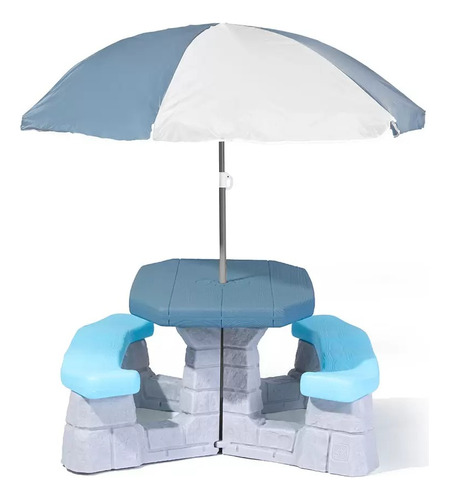 Mesa De Pícnic Step 2 Para Sol Y Diversión Con Sombrilla Color Azul Acero