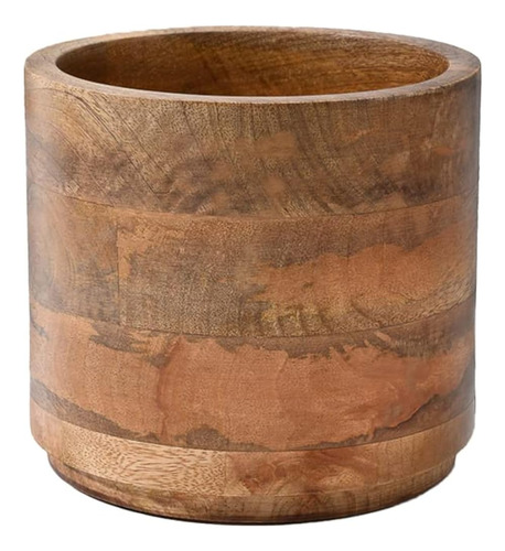 Espacios Serenos Living Medium Cachepot De Madera De Mango, 