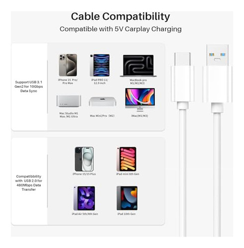 Cable Corto De 6 Pulgadas Usb A A Usb C 3.1 De 0.5 Pies, Cab