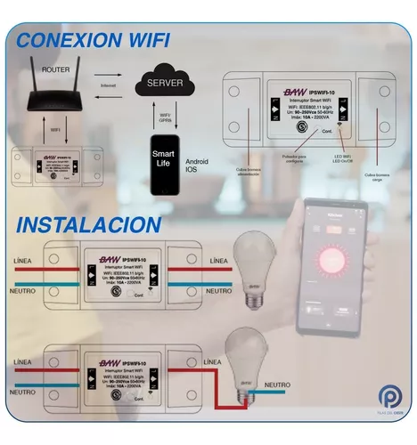 Interruptor inteligente WIFI. Conexionado mediante borneras