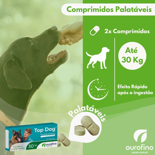 Vermífugo Top Dog Ourofino Cães Até 30kg C/ 2 Comprimidos Azul