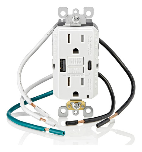 Cargador Usb Tipo A Y C Gfci Autocomprobación 15a Blanco