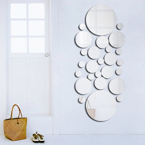 30 Pegatinas De Pared Espejo Redondo Círculo Adhesivo De Par