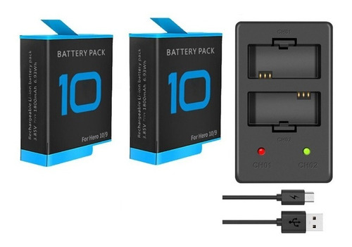 Kit 2 Baterías + Cargador Gopro 9 10 11 Alternativo