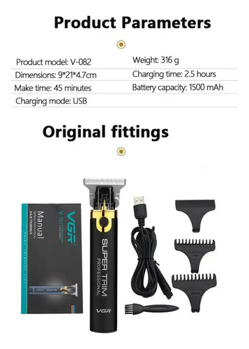 Máquina De Cortar Cabelo Vgr V082 Acabamento Profissional