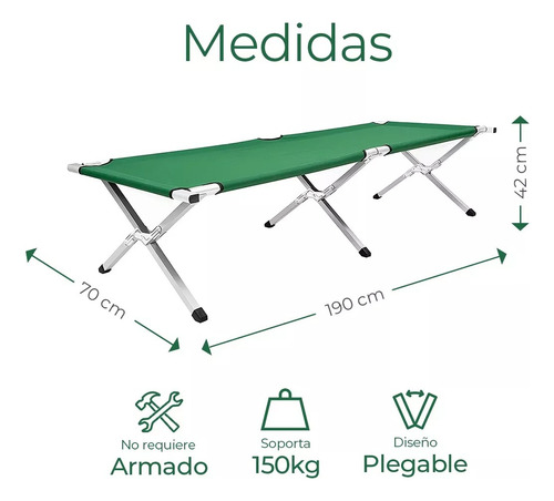 Cama Portátil Para Camping Tipo Militar Reforzada Verde