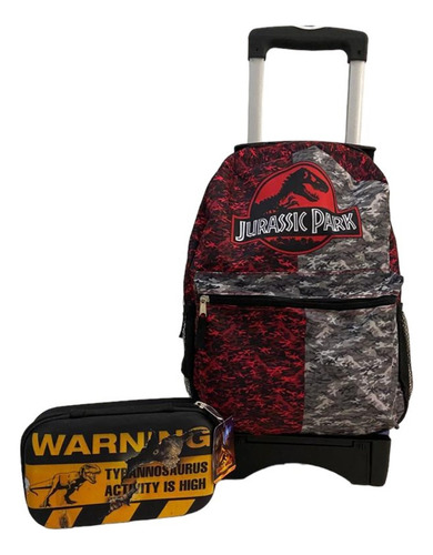 Mochila Jurássic Park Primaria Con Lapicera Color Negro Diseño De La Tela Dinosaurio