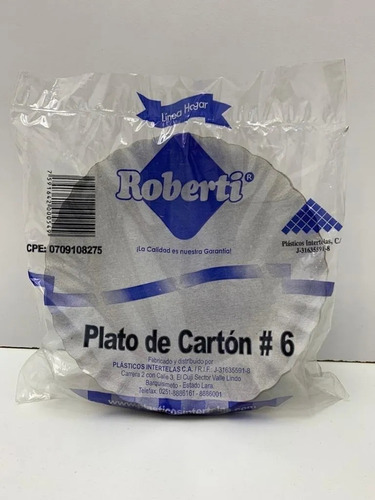 20 Plato Carton Desechable N6 Roberti 5567 Xavi