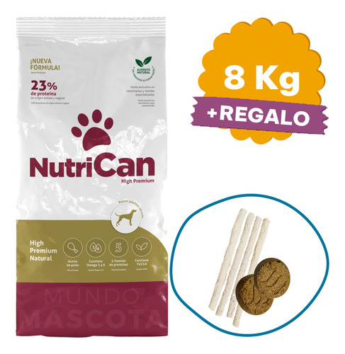 Comida Perro Adulto Nutrican 8 Kg + Regalo / Mundo Mascota