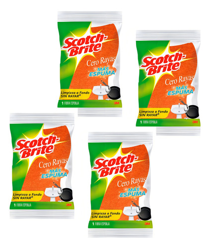 4 Fibra Esponja Scotch Brite Limpieza Profunda Sin Rayas