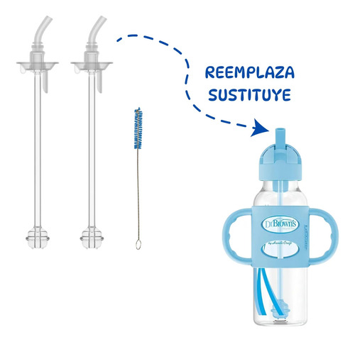 Kit Repuesto Termo Transición Con Asas Dr Brown's Sippy Straw Bottle 8oz. 2 Popotes Y 1 Cepillo
