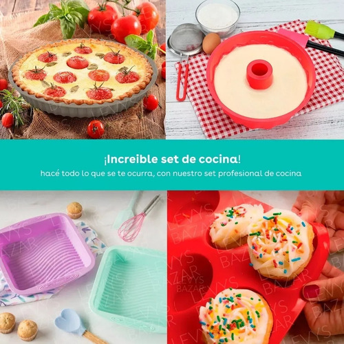 Set Kit Reposteria Completo Moldes De Silicona Apto Horno / Airfryer Freezer Microondas Desmolda Facil Antiadherentes X6