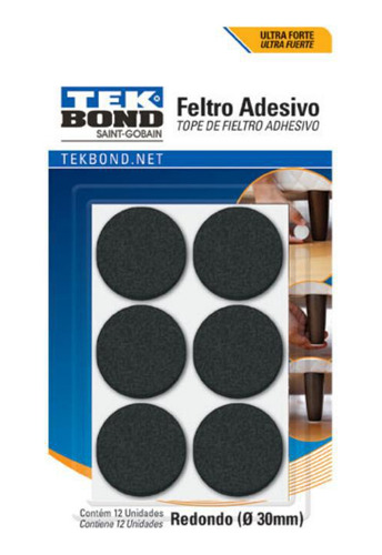 Feltro Protetor Adesivo Tekbond Absorve Impacto-ø 30mm- 12un