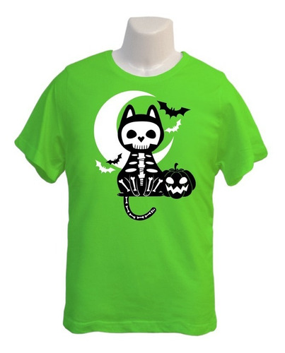 Polera Gato Esqueleto - Polo Niño - Halloween - Regalo
