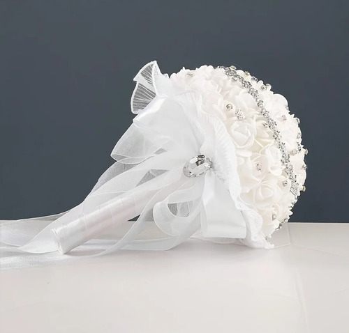 Ramo De Novia Fino Boda Ix Años Diamantes Aplicaciones 20 Cm Blanco