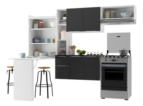 Cozinha Compacta Com Mesa Dobrável Sofia Multimóveis V2007 Cor Branco/preto