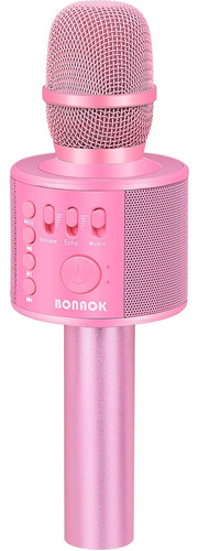 Micrófono Inalámbrico Bonaok, Q37 Color Rosa, Para Karaoke