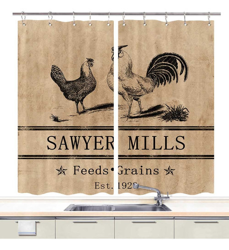 Jawo Rooster Kitchen Curtains, Farmhouse Miller Farm Aniaml