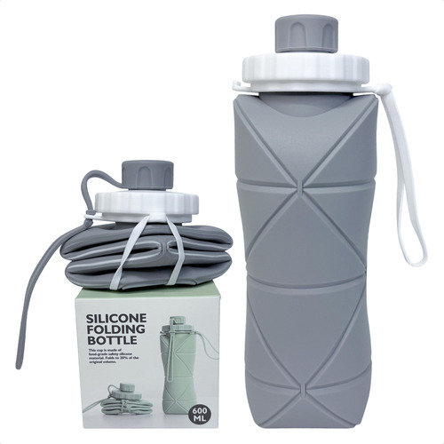 A Botella Agua Térmica Silicona Plegable Portátil 600ml Gris
