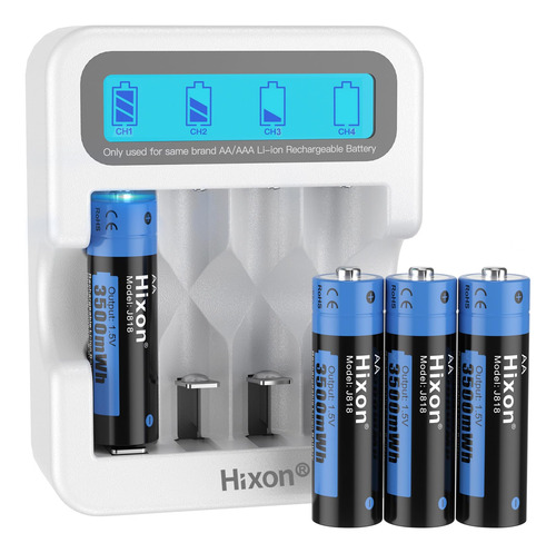 Hixon Baterias Recargables Aa Y Cargador Lcd, 4 Pilas Recarg