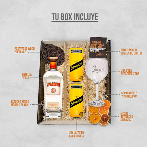 Kit Gin Heredero + Una Copa Grabada + Agua Tonica Schweppes