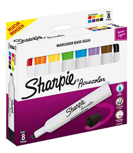 Marcador Lavable Sharpie Acuacolor 8 Piezas Punta Cincel