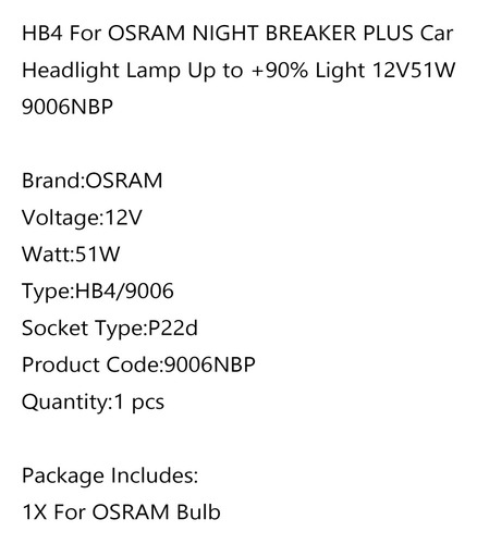 Hb4 Osram Night Breaker Plus Con Hasta Un 90% De Luz