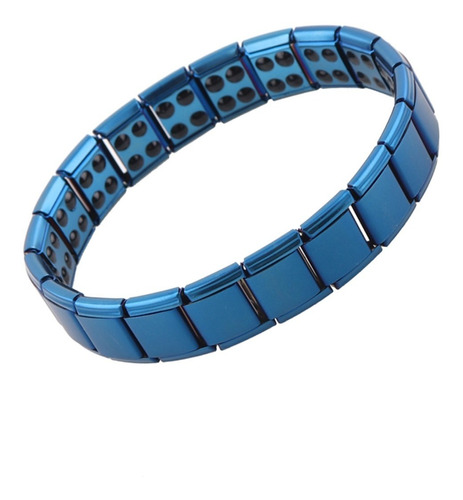 Pulsera Magnética Turmalina Titanio Azul Ajustable Dama Homb