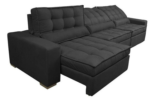 Sofá Retrátil e Reclinável 3,52m com Molas Ensacadas Cama Inbox Gold Tecido Suede Velusoft Preto
